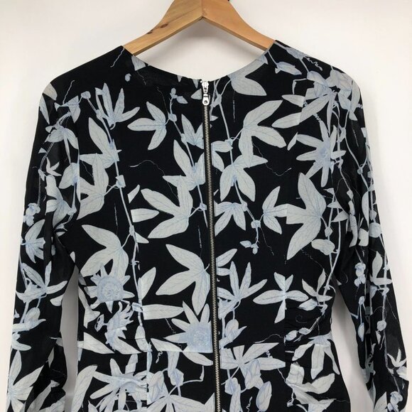 Whistles Silk Bodycon Long sleeve Black Blue Botanical floral Zipper back  Dress - Picture 7 of 16